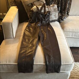 Kendall & Kylie Dark Brown Faux Leather Jumpsuit